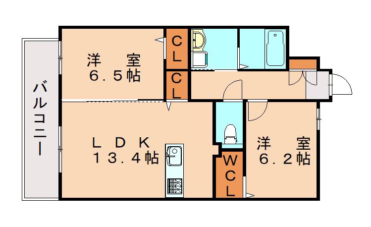 MODERN ASPIRATION 西新クアルト(2LDK/2階)の間取り写真