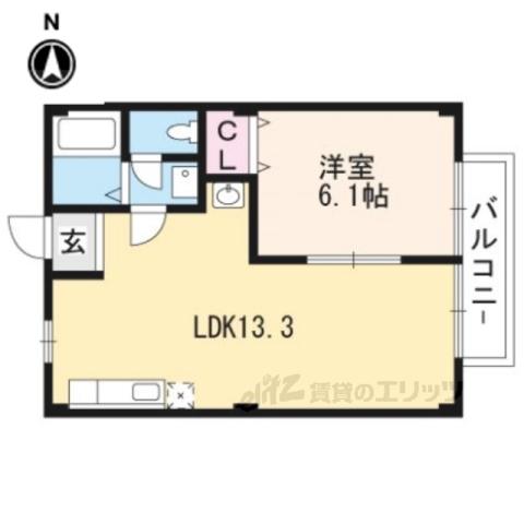 ハピネス亀岡(1LDK/2階)の間取り写真
