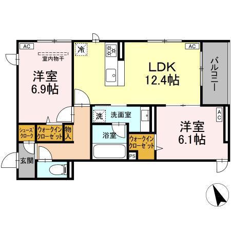D PAINA 宿河原6 II(2LDK/2階)の間取り写真