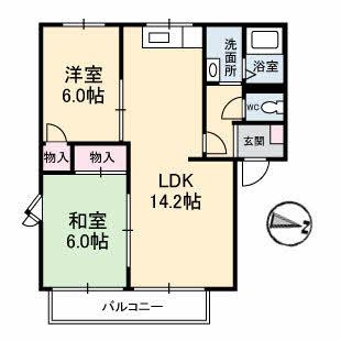 ガーデンハイツ B棟(2LDK/1階)の間取り写真
