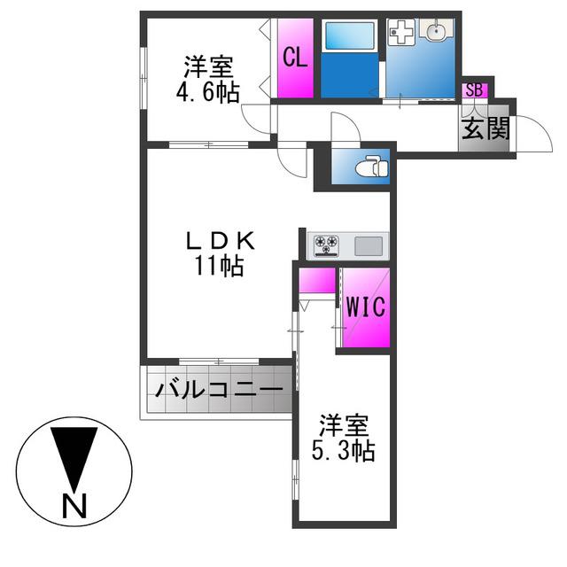 KOGI RESIDENCE 花園本町(2LDK/3階)の間取り写真