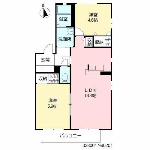 クレストタウンB(2LDK/2階)の間取り写真