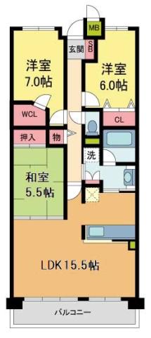 甲子園三番町ハイツ(3LDK/2階)の間取り写真