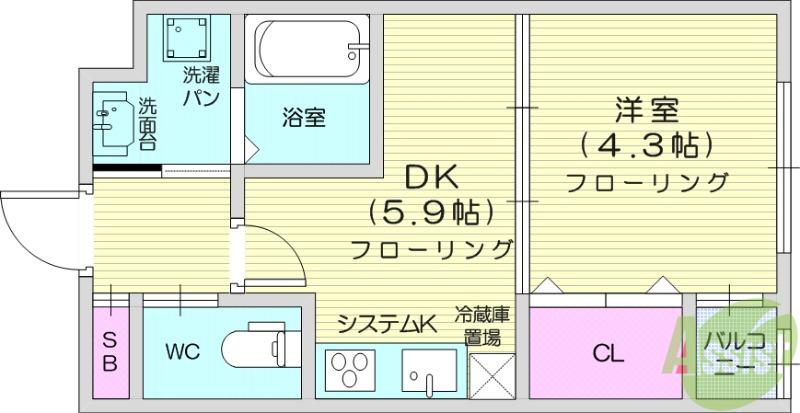 フェリシダ八幡(1DK/1階)の間取り写真
