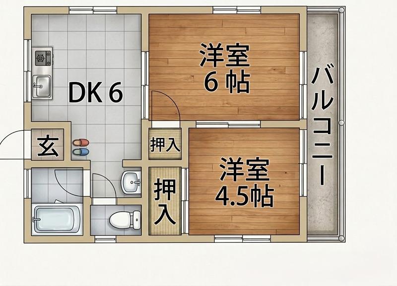 グリーンハイツI番館(2DK/2階)の間取り写真
