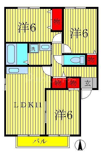 リシアンサスガーデンB棟(3LDK/1階)の間取り写真