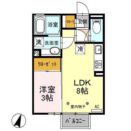 ブルーサファイア A(1LDK/2階)の間取り写真