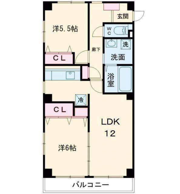 フォブール山方(2LDK/2階)の間取り写真