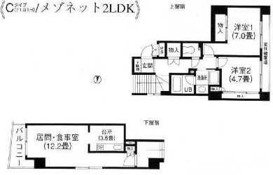 ハウス川喜田(2LDK/7階)の間取り写真