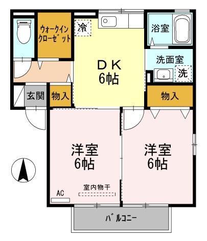 エーケーエム(2DK/2階)の間取り写真