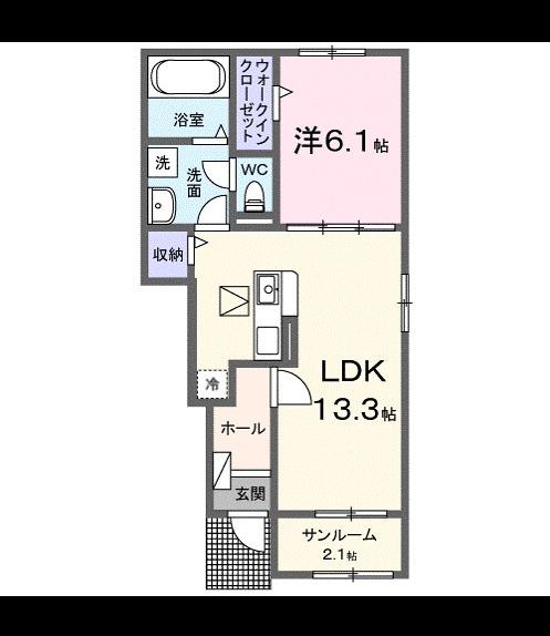 三原市アパート(1LDK/1階)の間取り写真