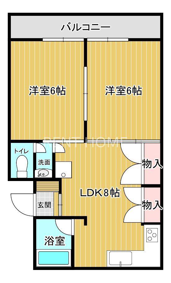 岡サンハイツ2号棟(2LDK/4階)の間取り写真