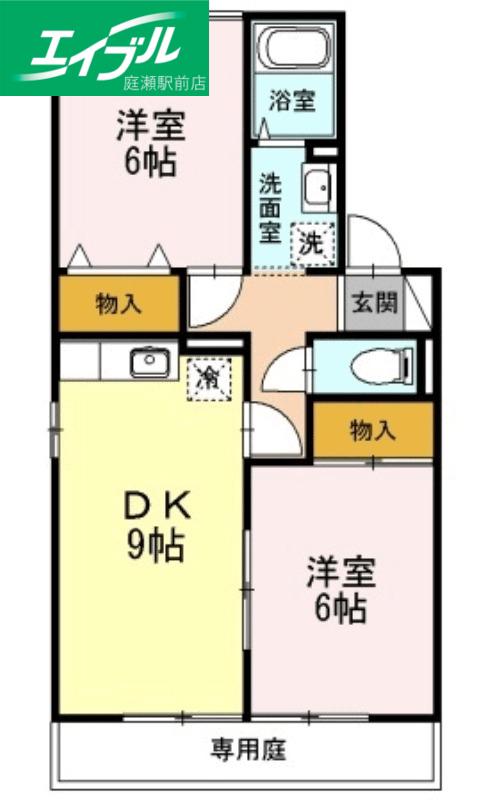 リトルバード津高B棟(2DK/1階)の間取り写真
