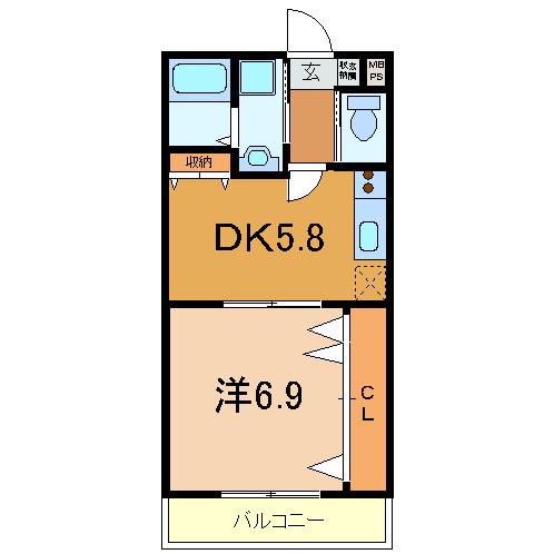 TIAハイム上本町(1DK/2階)の間取り写真