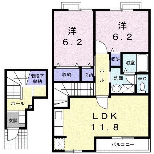パティオアンソレイエW(2LDK/2階)の間取り写真