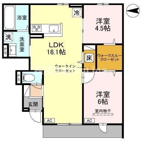 トリシア東太子(2LDK/1階)の間取り写真