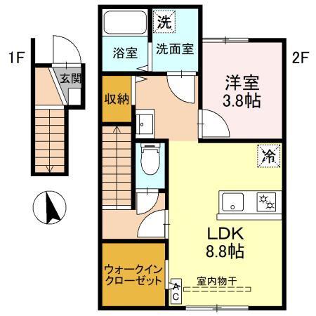 RELUXIA(1LDK/2階)の間取り写真