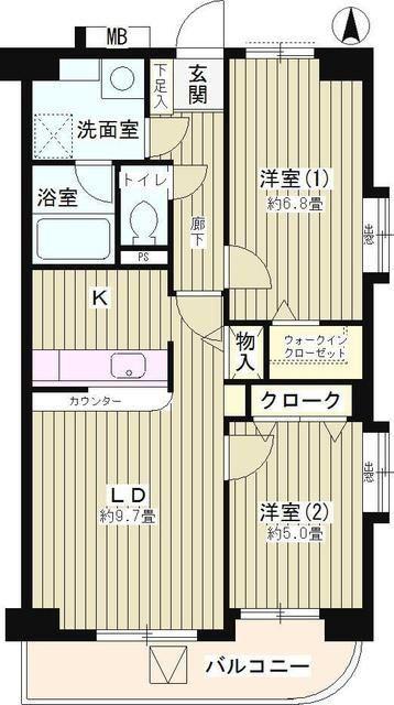 ドエル新都(2LDK/4階)の間取り写真