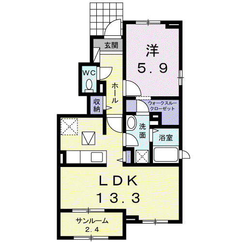サニーレジデンスB(1LDK/1階)の間取り写真