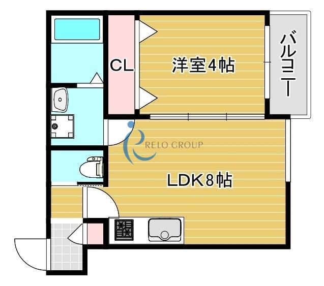セレニティ勝山北(1LDK/2階)の間取り写真