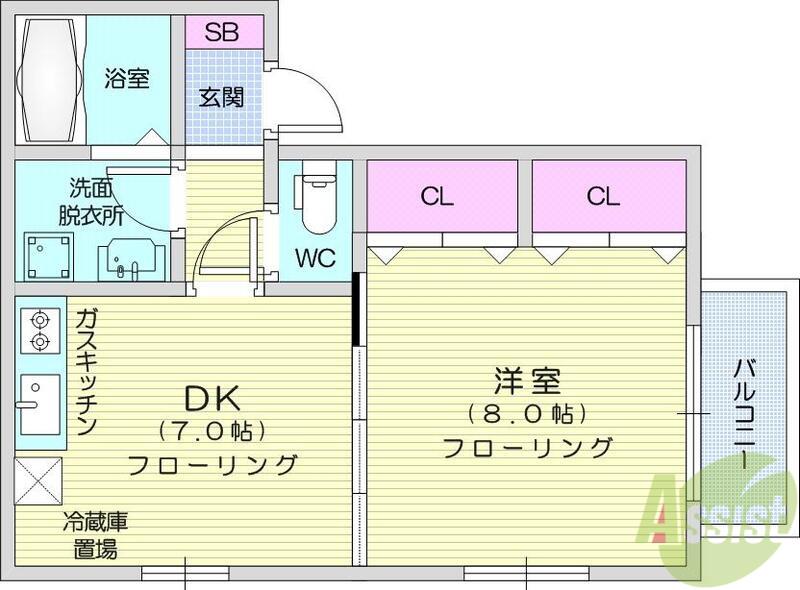 ハウスゼルコバ(1DK/2階)の間取り写真