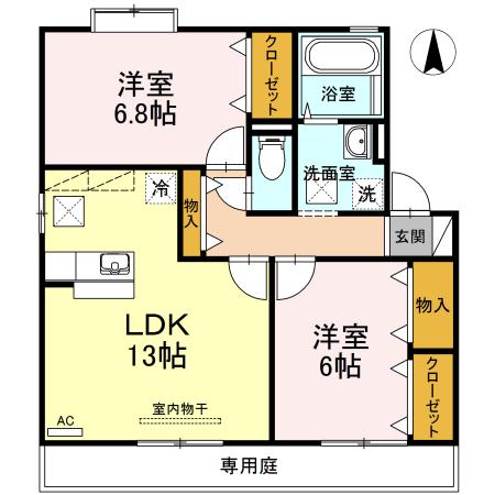ラ・フローラ(2LDK/1階)の間取り写真