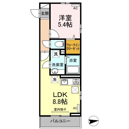 美麗・上町(1LDK/1階)の間取り写真