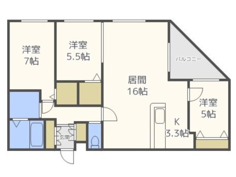 カカオ円山(3LDK/3階)の間取り写真