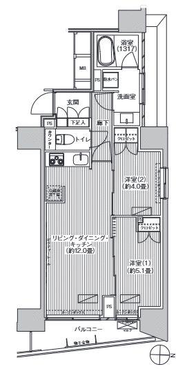 ヒューリックレジデンス新御茶ノ水(2LDK/12階)の間取り写真