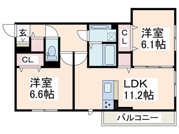 SUNNY HILLS A棟(2LDK/2階)の間取り写真