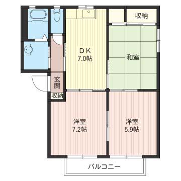 シャトル回田A(3DK/1階)の間取り写真