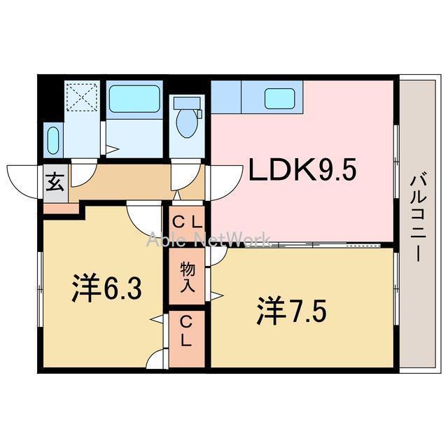 マリベール桜木(2LDK/3階)の間取り写真