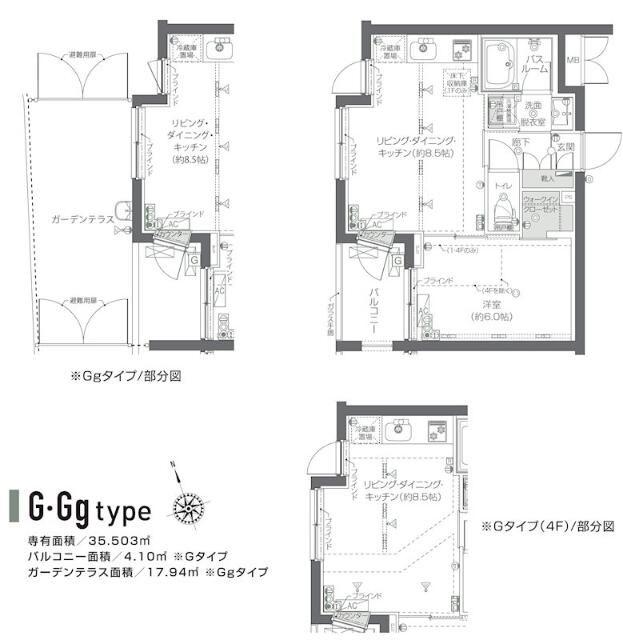 ZOOM新宿夏目坂(1LDK/1階)の間取り写真