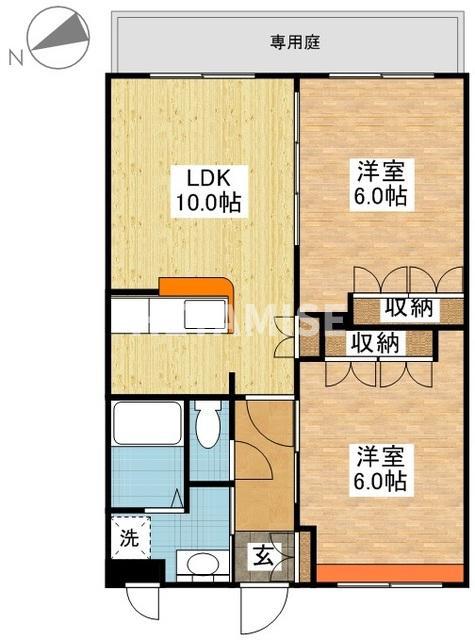 カサフェンテ(2LDK/1階)の間取り写真
