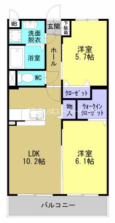 アウル石谷(2LDK/3階)の間取り写真