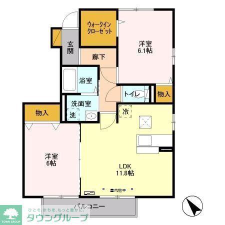 サントビーサウスヒルB棟(2LDK/1階)の間取り写真