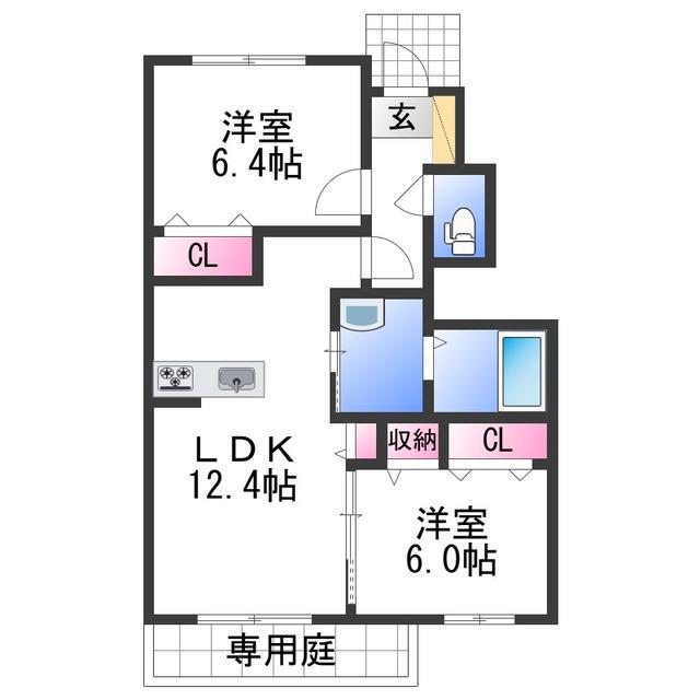 シャーメゾンNANRYU(2LDK/1階)の間取り写真