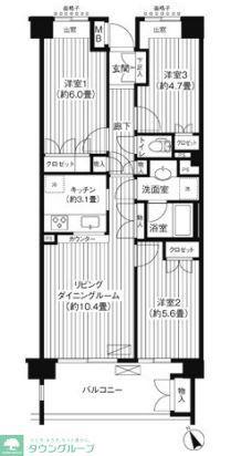 キャメロット上永谷(3LDK/5階)の間取り写真