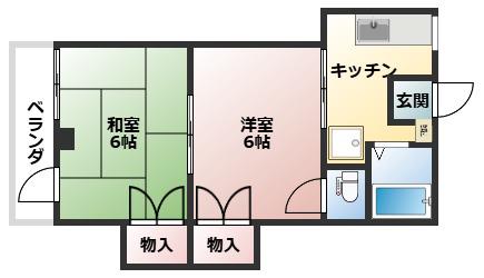 フラワーフィールドマンション(2K/2階)の間取り写真