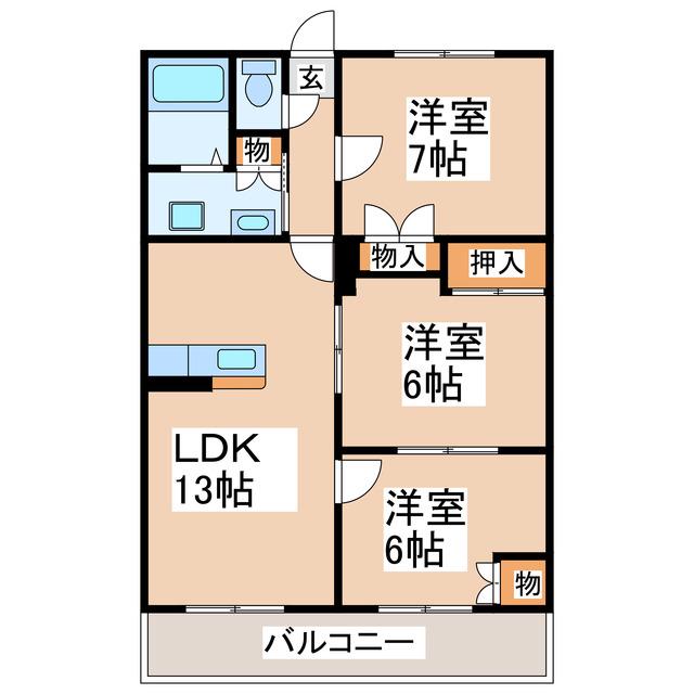 ハイムさくら(3LDK/3階)の間取り写真