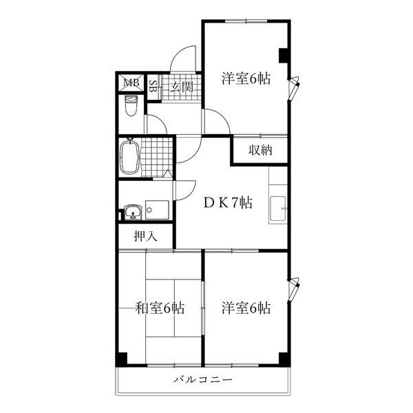 ハイツ須賀(3DK/4階)の間取り写真