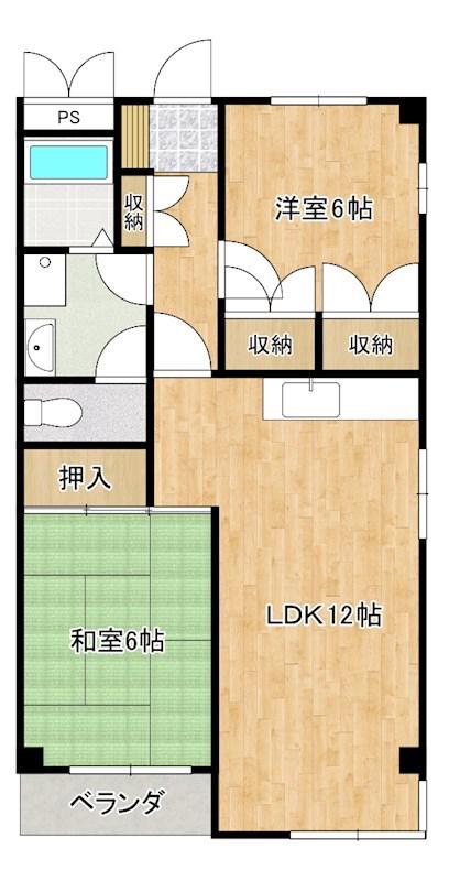 リバーサイドマンション(2LDK/4階)の間取り写真