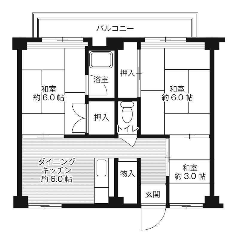 ビレッジハウス常吉1号棟(3DK/3階)の間取り写真