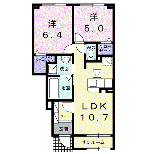 トゥルース B(2LDK/1階)の間取り写真