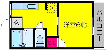 リックスB(1DK/2階)の間取り写真