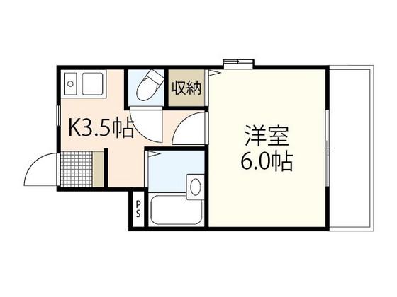 フルーレ矢野(1K/2階)の間取り写真