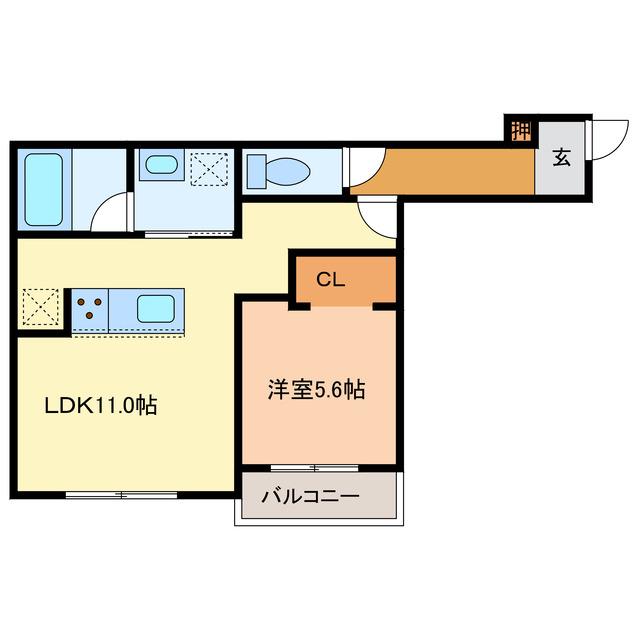 東郊1丁目アパート(1LDK/2階)の間取り写真