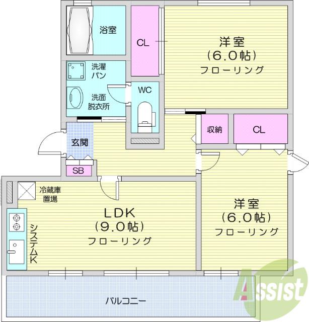 ハイカムール八乙女ST-Ⅰ(2LDK/3階)の間取り写真
