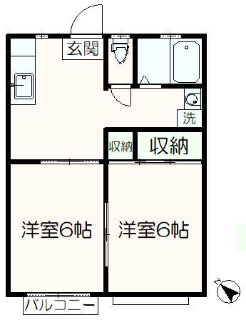 横倉ハイツ(2DK/2階)の間取り写真