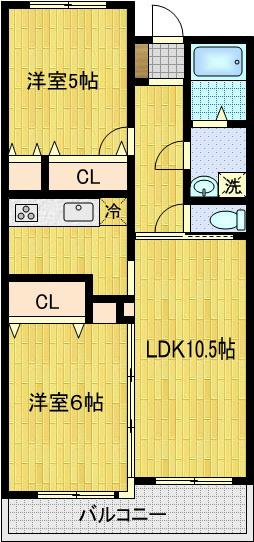 アムールII(2LDK/2階)の間取り写真